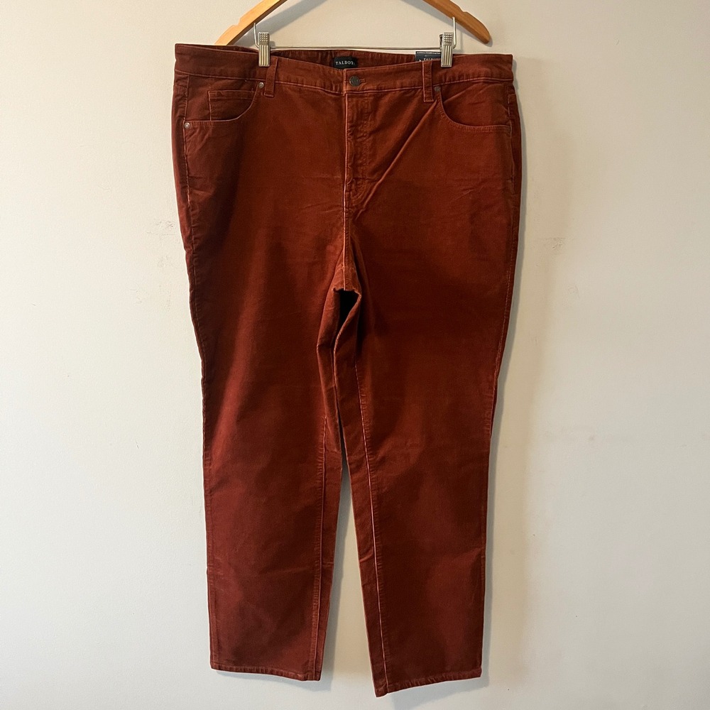 Talbots Corduroy Straight Leg Pant Rust Orange 18W High Waist Slimming Panel